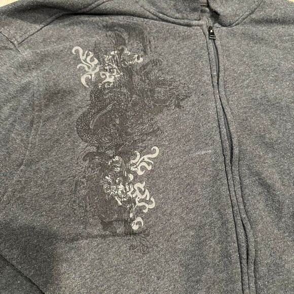 STAMP 10 early 2000's y2k graphic grey zip-up hoodie. Size XXL fits closer to XL - Picture 2 of 6